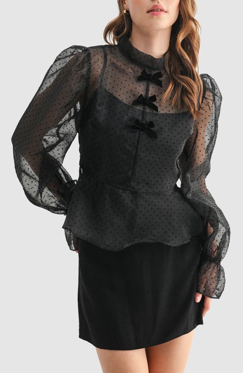Bow Accent Mock Neck Top