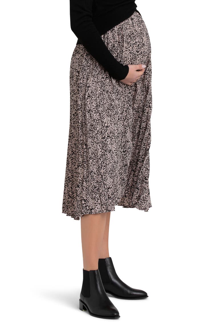 Florence Floral Pleated Maternity Skirt, Alternate, color, BLACK / DUSTY PINK