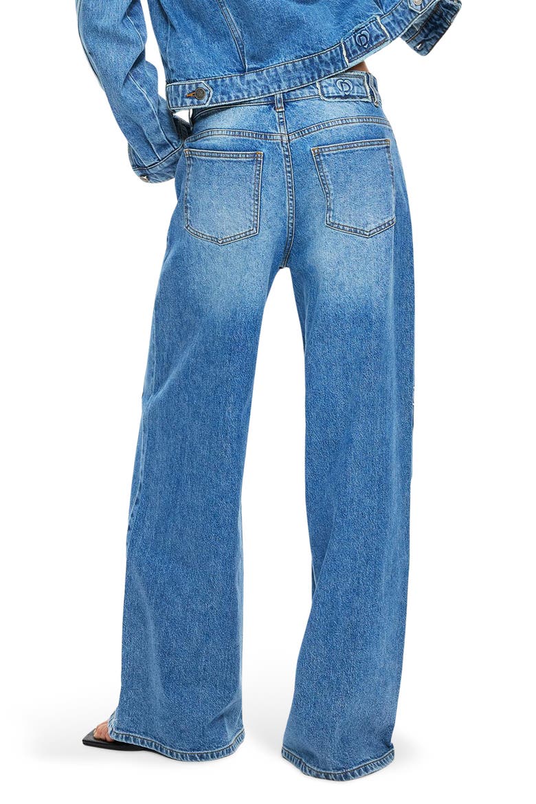 Floral Embroidered Butterfly Appliqué Wide Leg Jeans, Alternate, color, MEDIUM BLUE