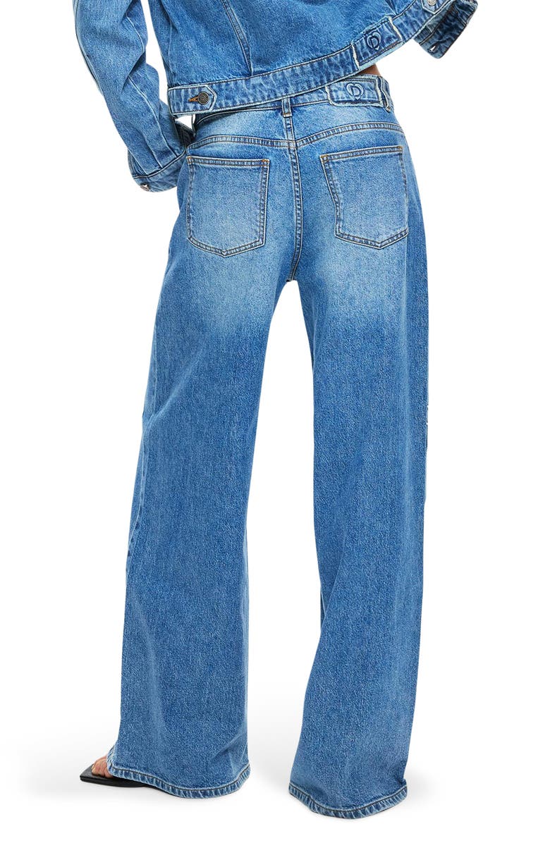 Desigual Floral Embroidered Butterfly Appliqué Wide Leg Jeans, Alternate, color, Medium Blue