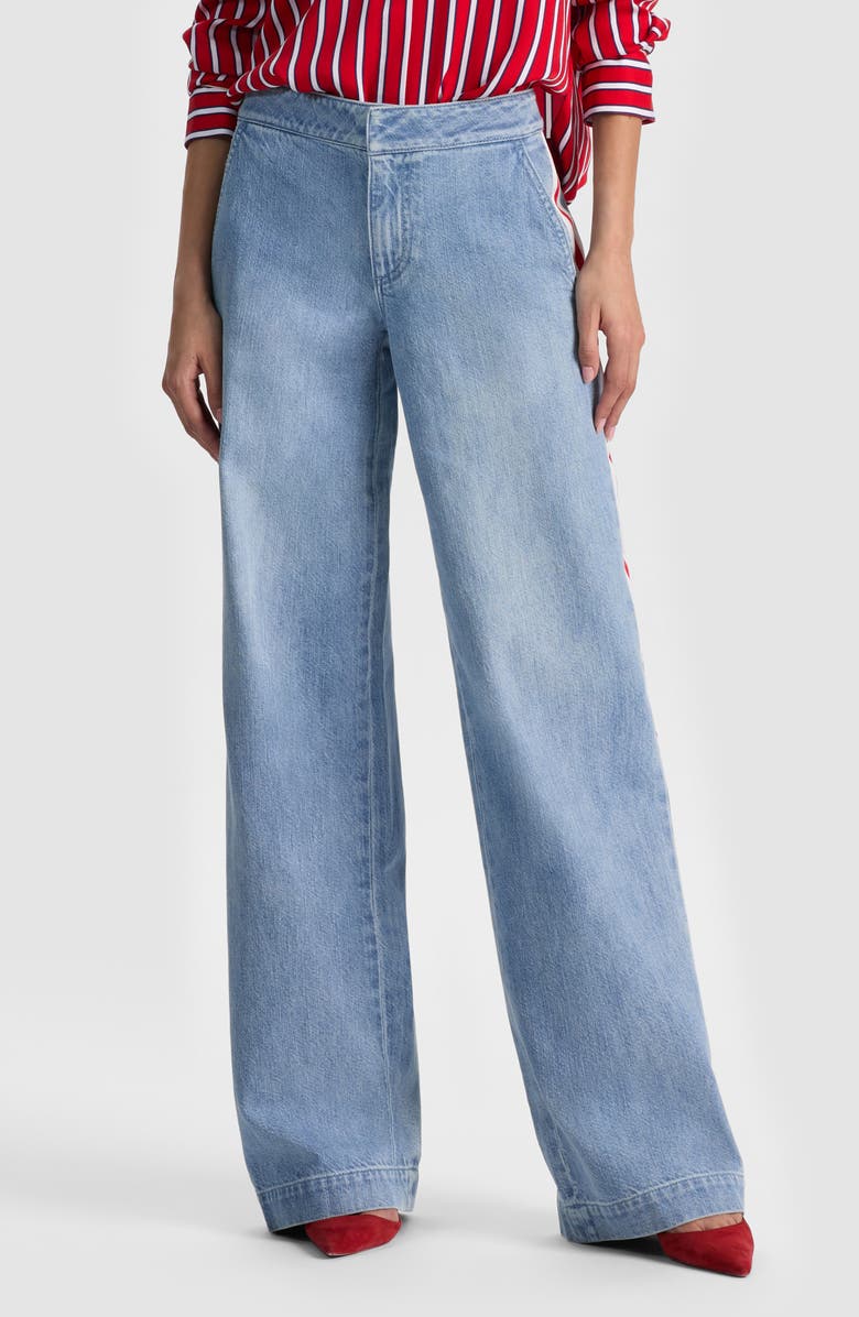 Alice + Olivia Xnder Racing Stripe High Waist Wide Leg Jeans, Main, color, Edie Wash Off White Chili Pepp