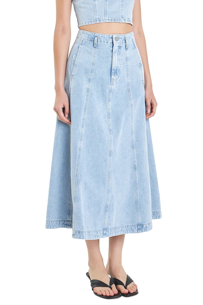 Denim Midi Skirt, Alternate, color, LIGHT DENIM