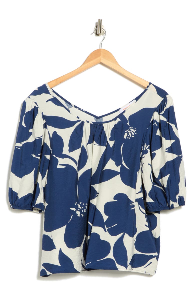 Renee C Floral Puff Sleeve Crop Top, Alternate, color, Navy