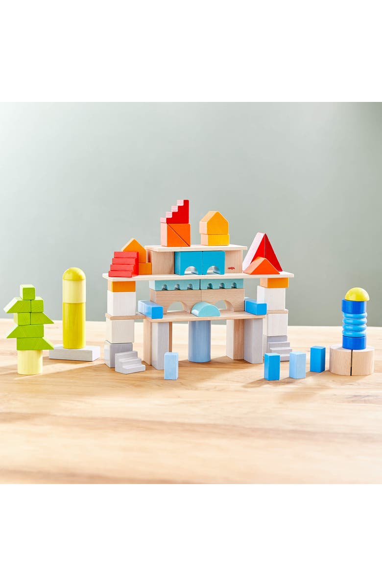 HABA Colored Wooden Building Blocks - Set of 85 Piece Set of Wooden Toys, Stacking Toys for Toddlers 1-3 Ideal Open Ended STEM Play, Alternate, color, Multi