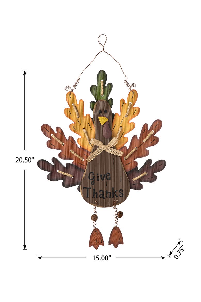 Burlap Wooden Turkey Wall Decor, Alternate, color, Orange