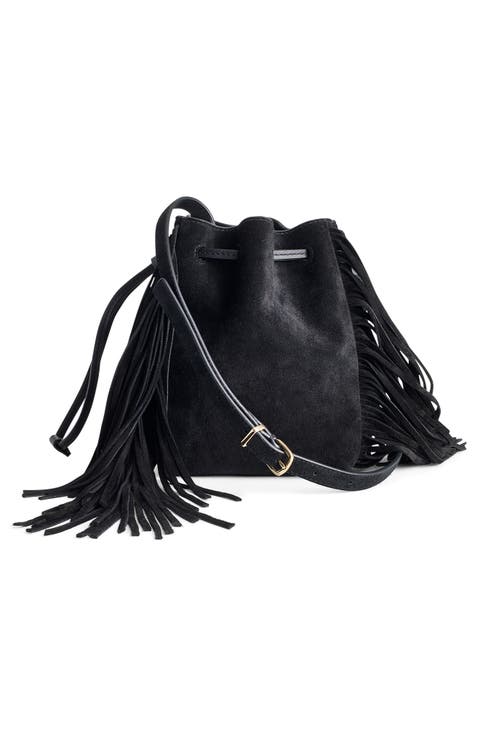 The Drawstring Suede Crossbody Bucket Bag