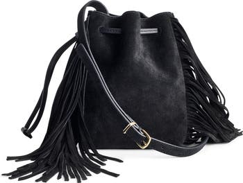 The Drawstring Suede Crossbody Bucket Bag