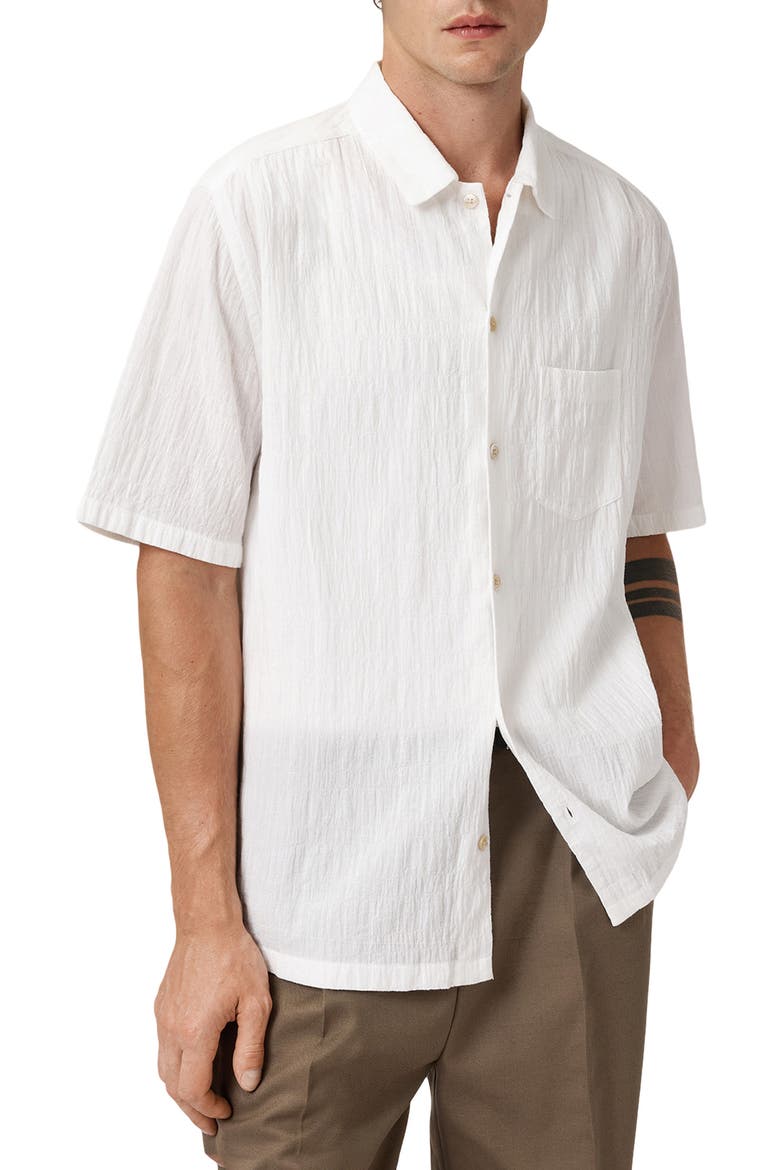Walton Short Sleeve Stretch Cotton Seersucker Button-Up Shirt, Main, color, OFF WHITE