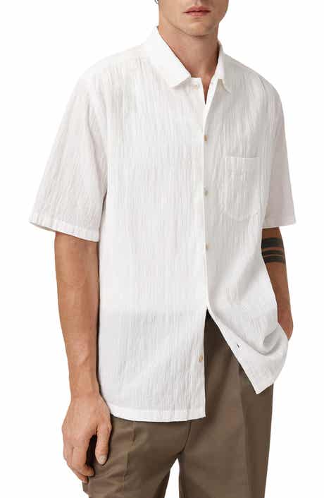 AllSaints Walton Short Sleeve Stretch Cotton Seersucker Button-Up Shirt