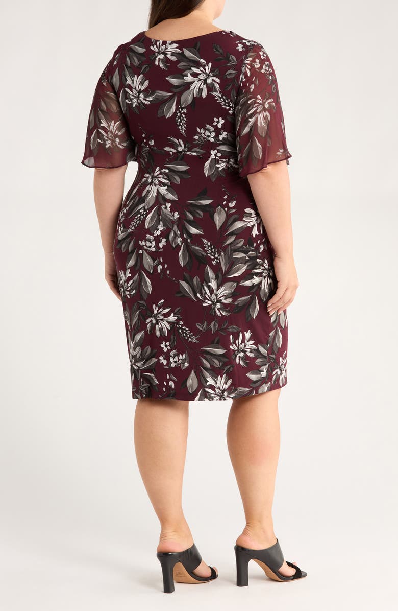 Connected Apparel Flutter Sleeve Dress, Alternate, color, Bordeaux