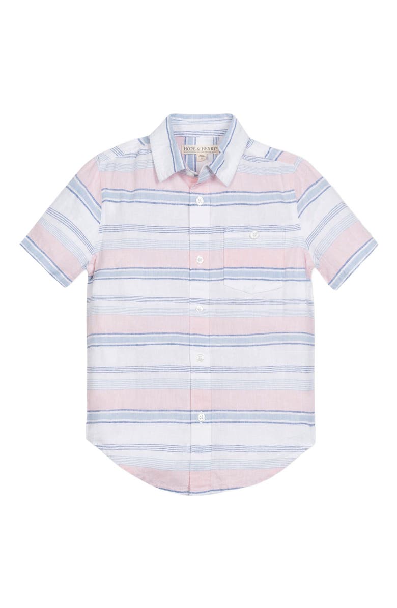 Hope & Henry Baby Boys' Linen Short Sleeve Button Down Shirt, Infant, Main, color, English Variegated Stripe