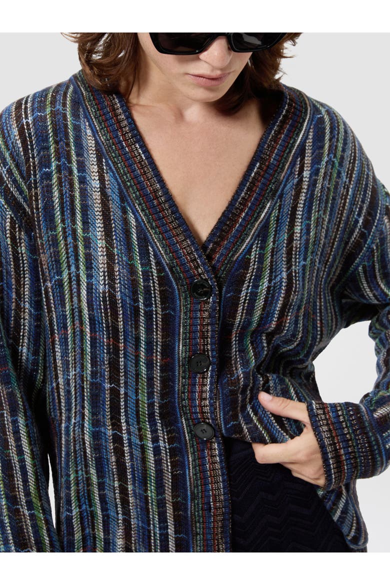 Oversized Wool And Viscose Cardigan, Alternate, color, Blue & Multicoloured