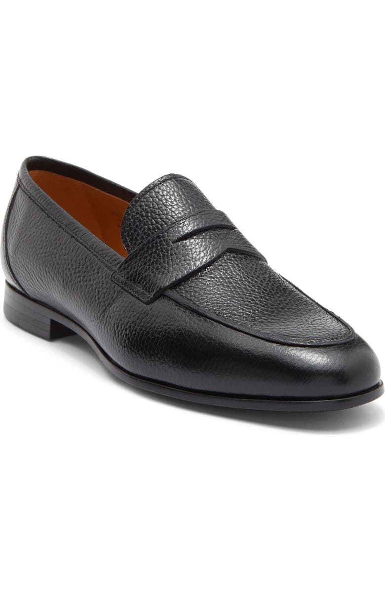 Magnanni Tavarez Apron Toe Penny Loafer, Main, color, Black Pebble