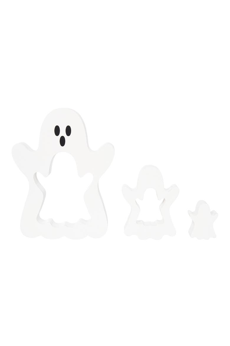 Wooden Ghost Puzzle Decorative Halloween 9.45" Figurine, Alternate, color, White
