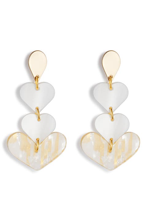 Heart Drop Earrings - White