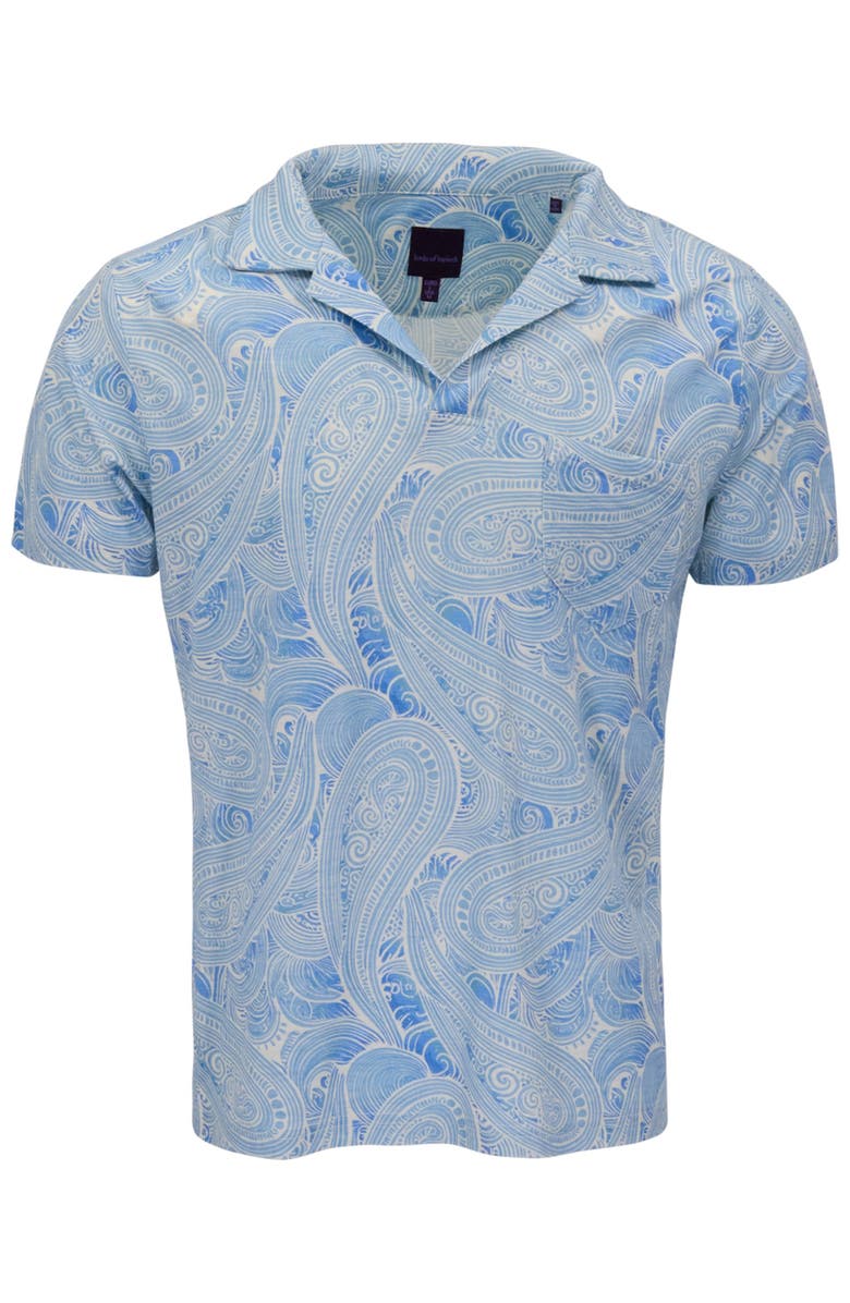 Lords of Harlech Marakesh Paisley Mens Wool Johnny Collar Polo, Alternate, color, Marakesh Paisley Teal