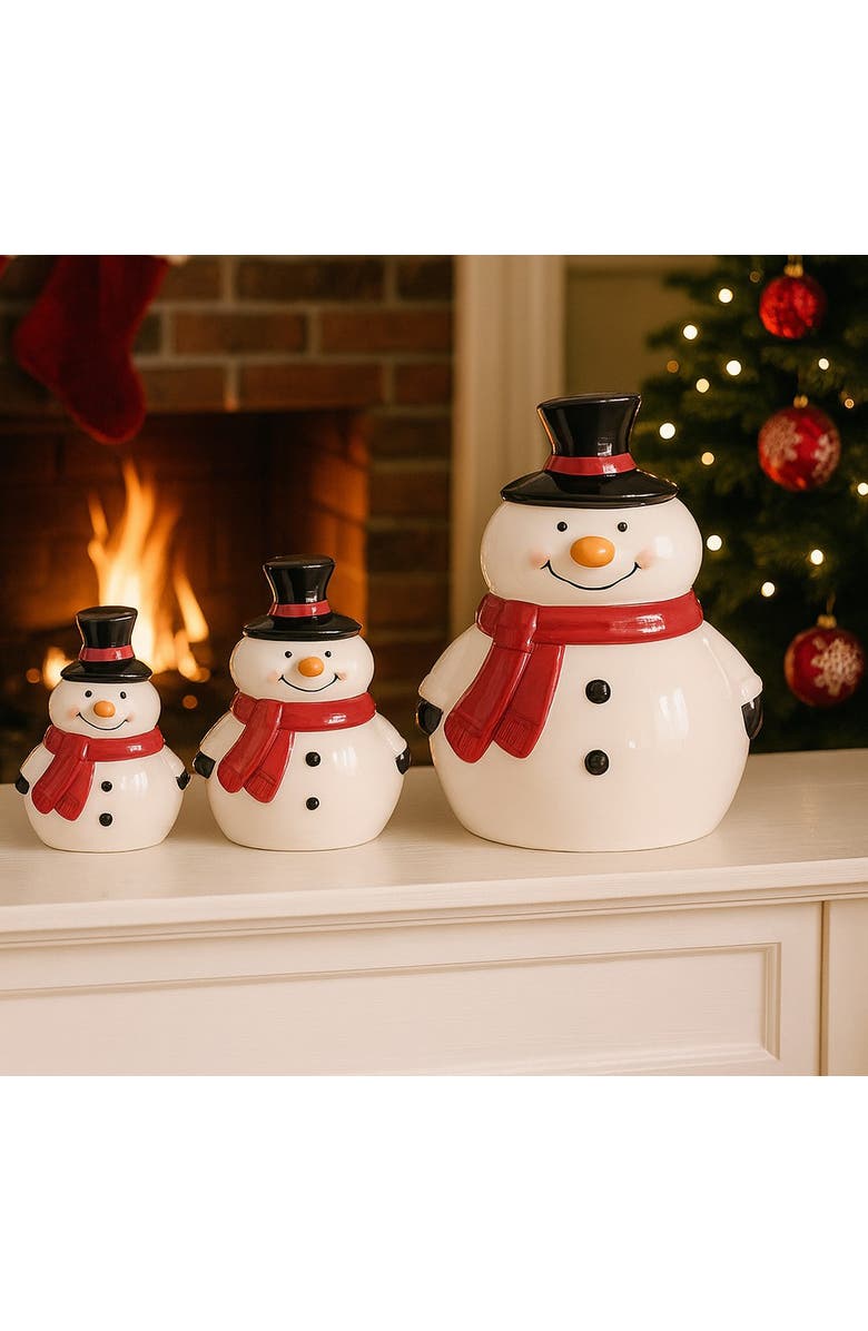 Transpac Dolomite Multicolor Chubby Snowman Decor Set of 3 Christmas Figurines, Alternate, color, Multi