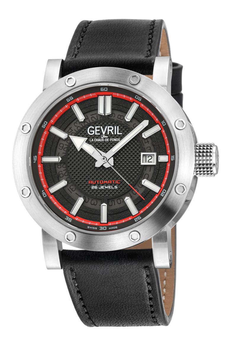 Flat Iron Limited Edition Leather Strap Watch, 42mm, Main, color, BLACK