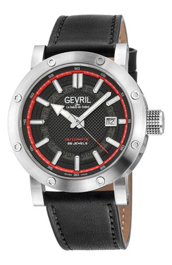 Gevril Flat Iron Limited Edition Leather Strap Watch, 42mm In Black