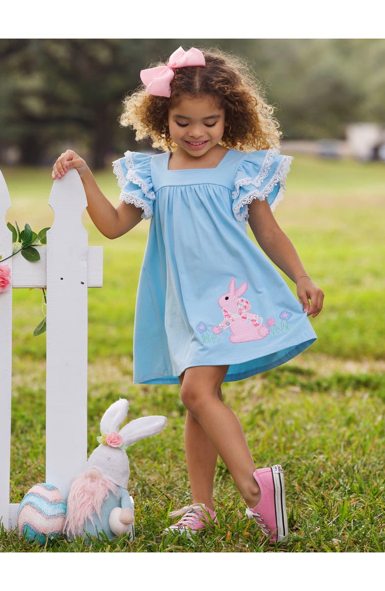 Mia Belle Girls Girls Blue Bunny Bliss Flutter Sleeve Dress, Alternate, color, 