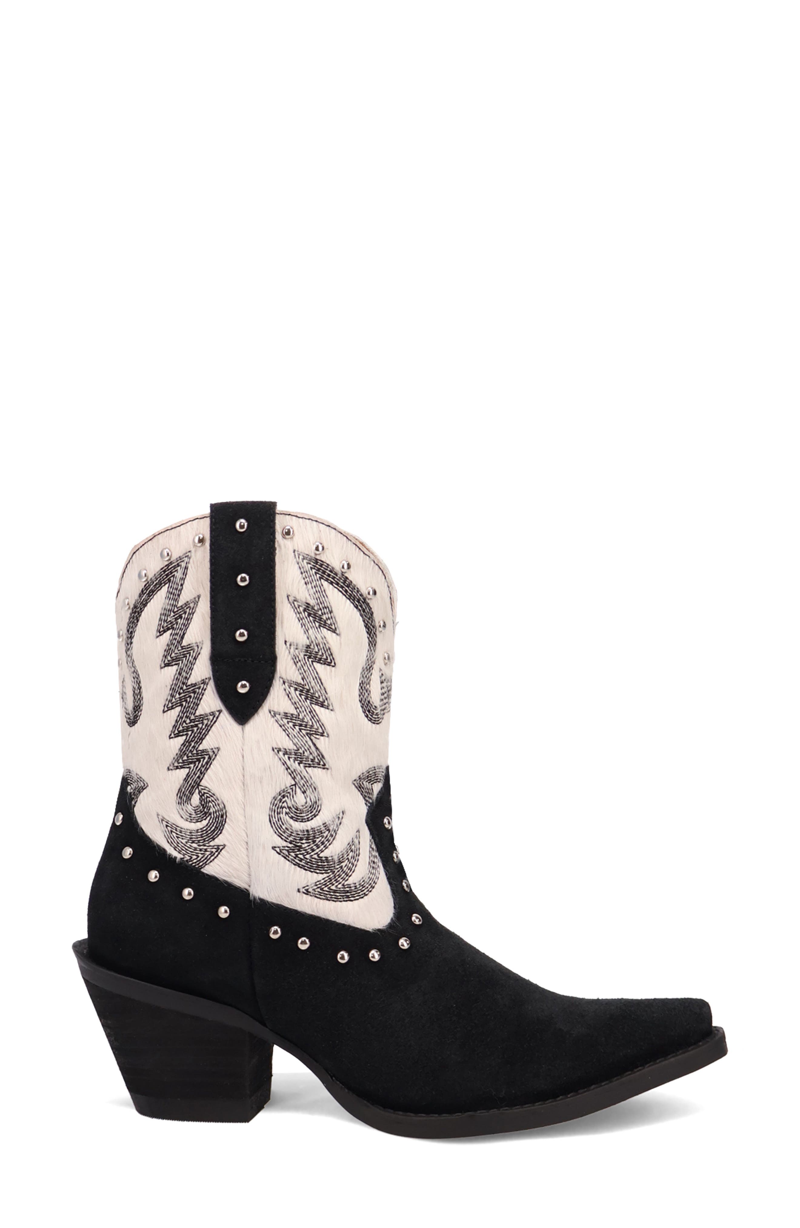 Dingo Rodeo Queen Genuine Calf Hair Western Boot, Alternate, color, Black