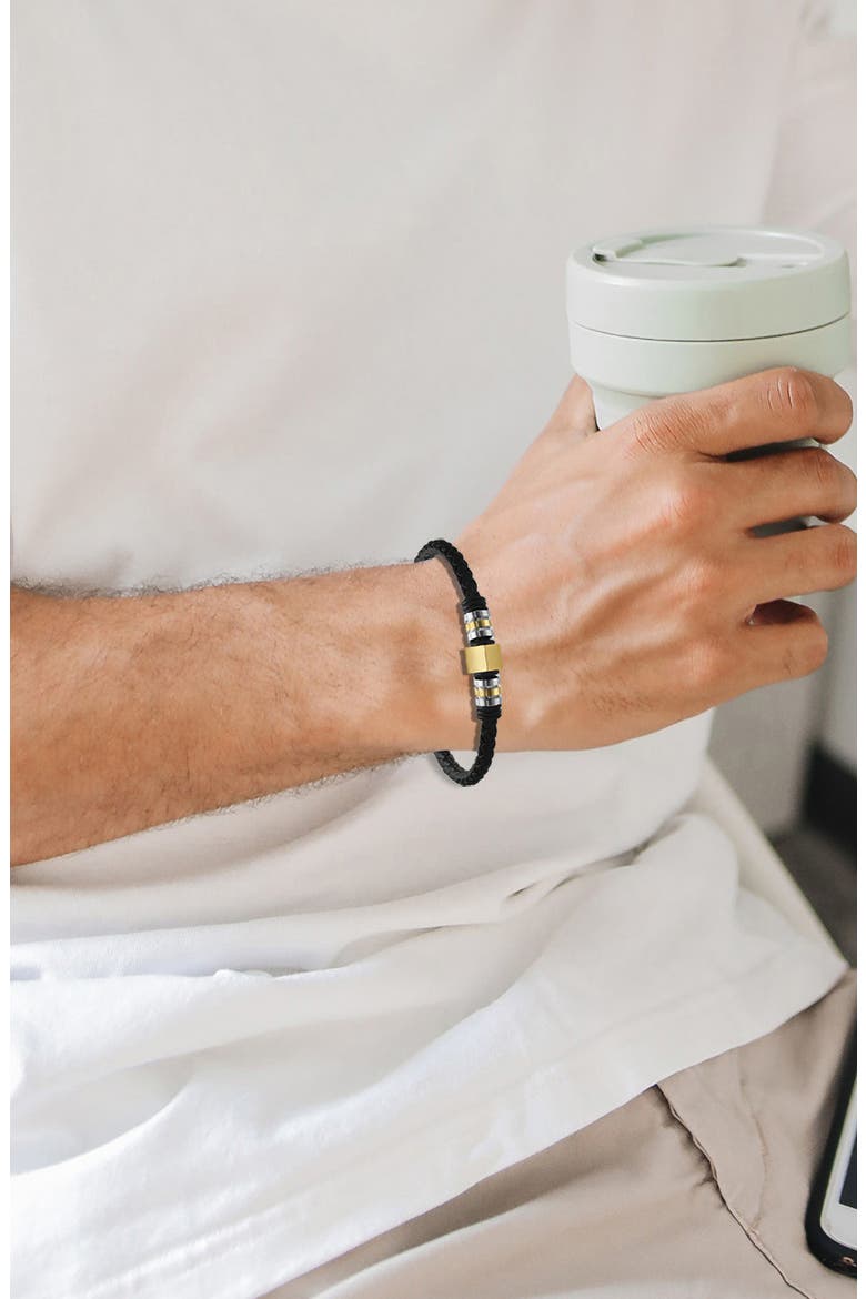 Men's Ornament Leather Bracelet, Alternate, color, GOLD