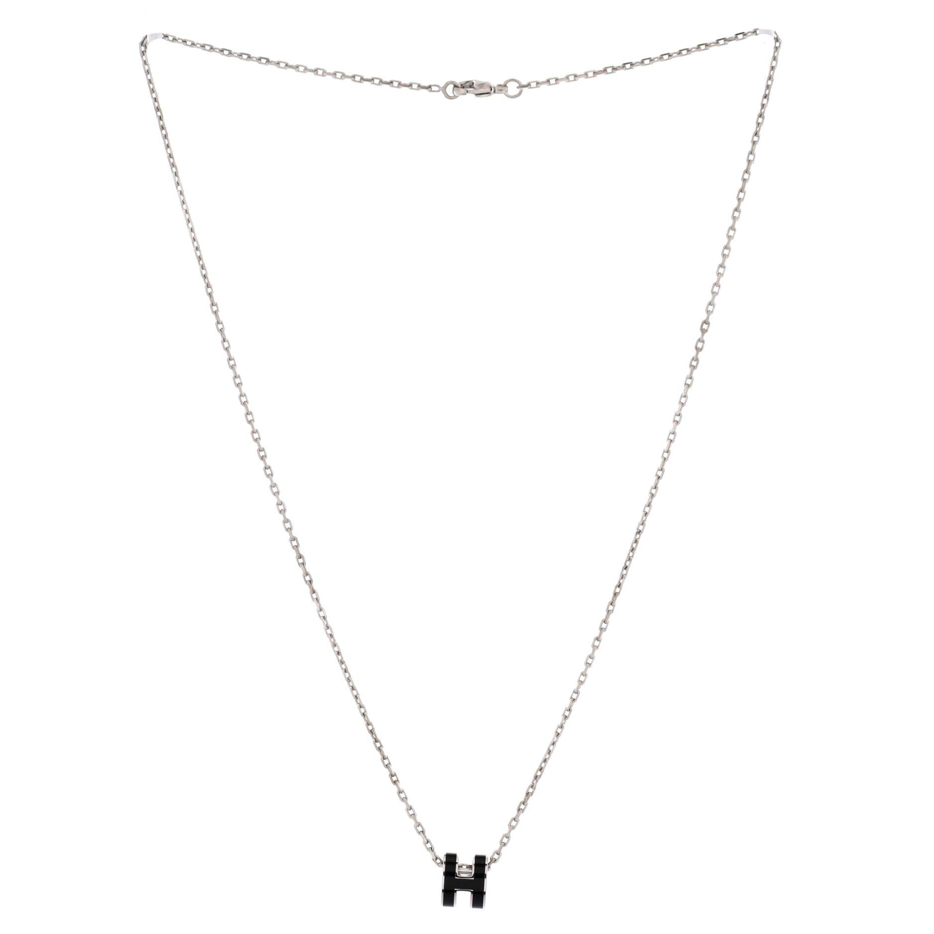 Pre-Owned Hermes Pop H Pendant Chain Necklace Metal and Enamel Mini, Alternate, color, Black