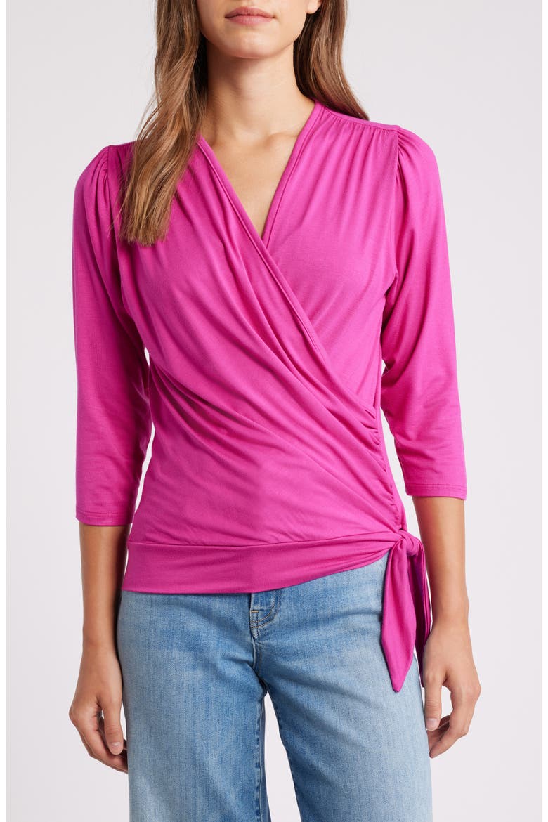 Faux Tie Wrap Top, Main, color, MAGENTA