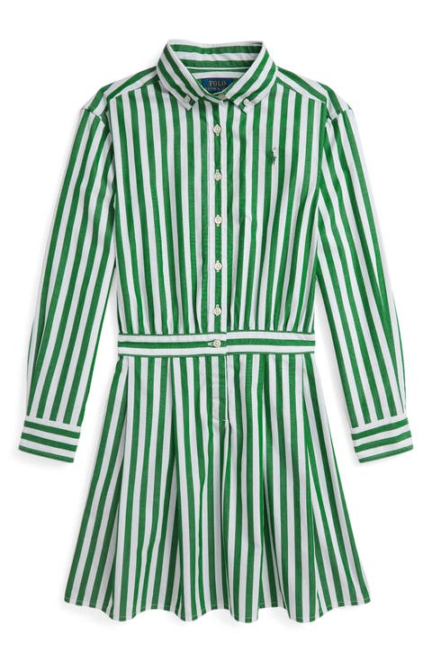 Kids' Stripe Long Sleeve Cotton Shirtdress (Big Kid)