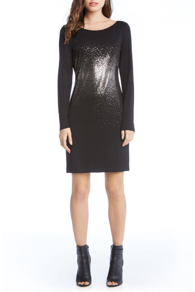 Metallic Ombré Sheath Dress, Main, color, BLACK W/ SILVER