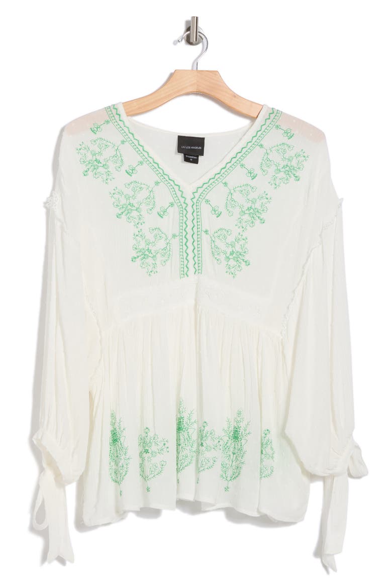 Embroidered Tie Sleeve Top, Alternate, color, GREEN