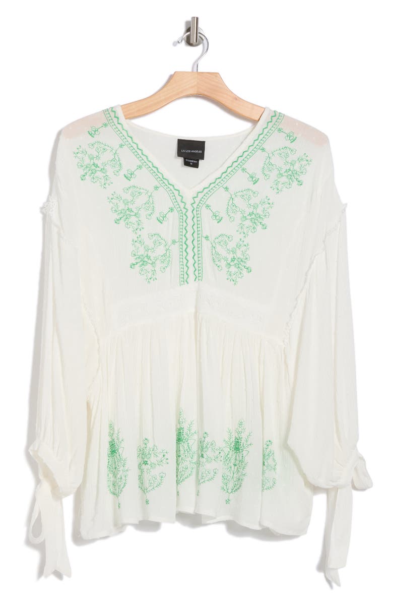 Forgotten Grace Embroidered Tie Sleeve Top, Alternate, color, Green
