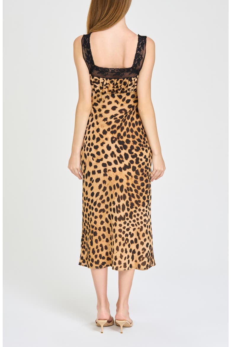 Gabrielle Lace Trim Midi Dress, Alternate, color, TAN CHEETAH