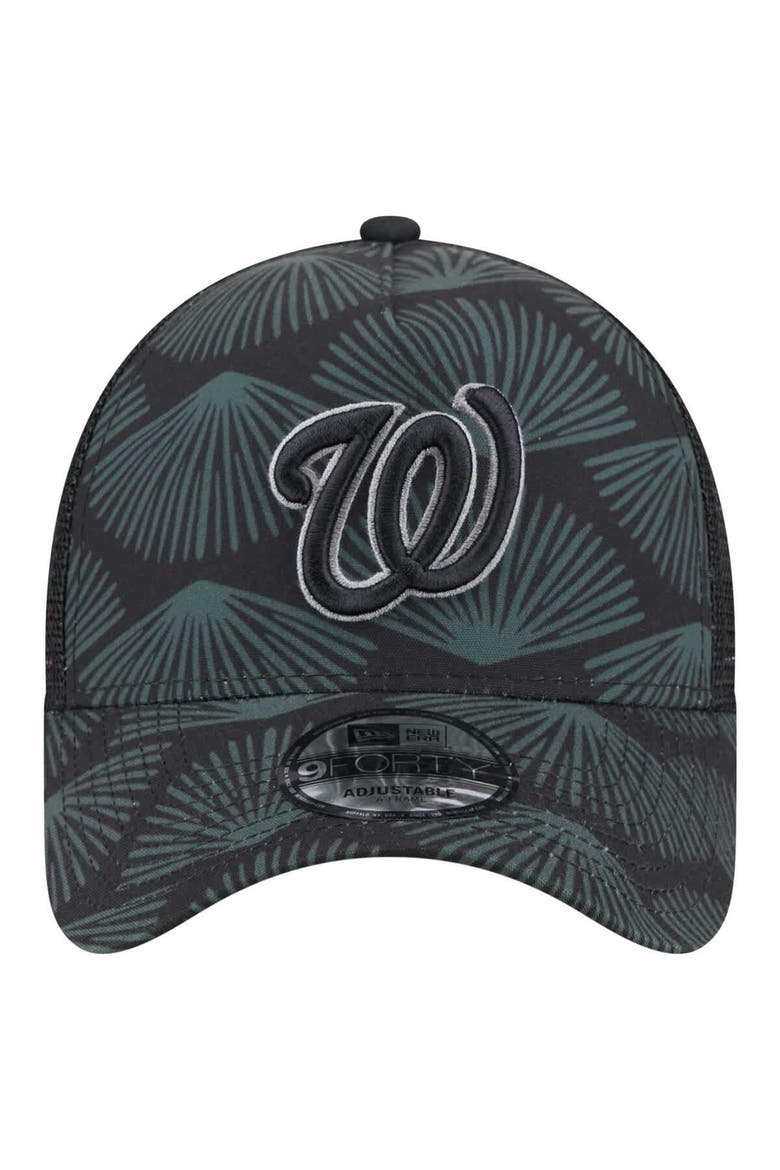 Men's New Era  Black Washington Nationals 9FORTY A-Frame Trucker Adjustable Hat, Alternate, color, Black