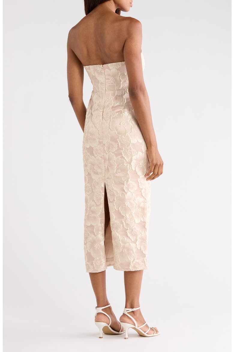 Isla Floral Jacquard Strapless Midi Dress, Alternate, color, CHAMPAGNE