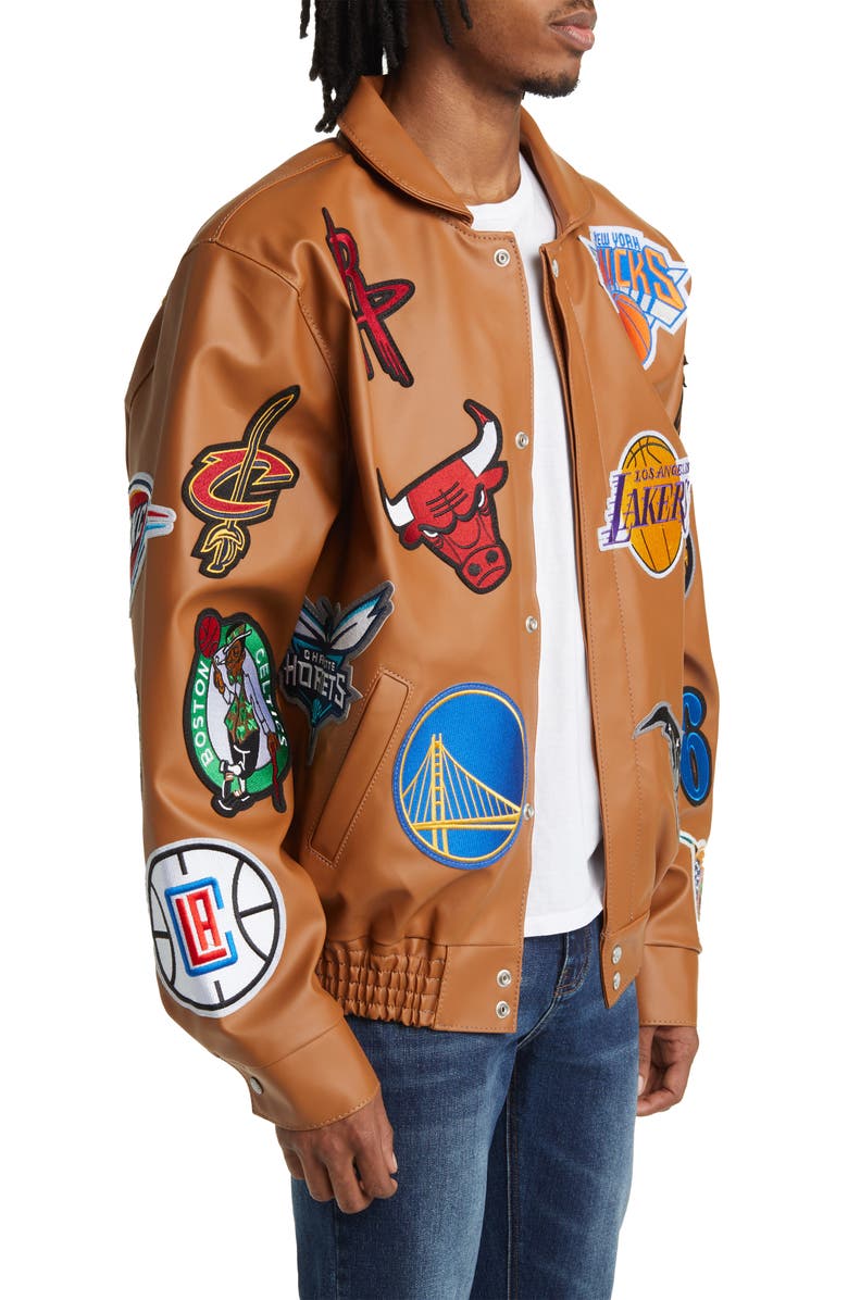 JEFF HAMILTON NBA Collage Faux Leather Jacket, Alternate, color, 