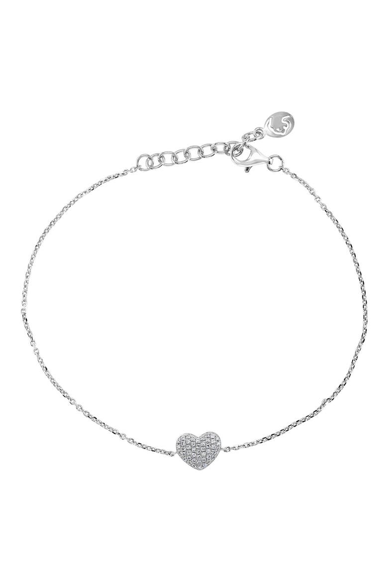 Sterling Silver Pavé Diamond Heart Bracelet, Main, color, SILVER