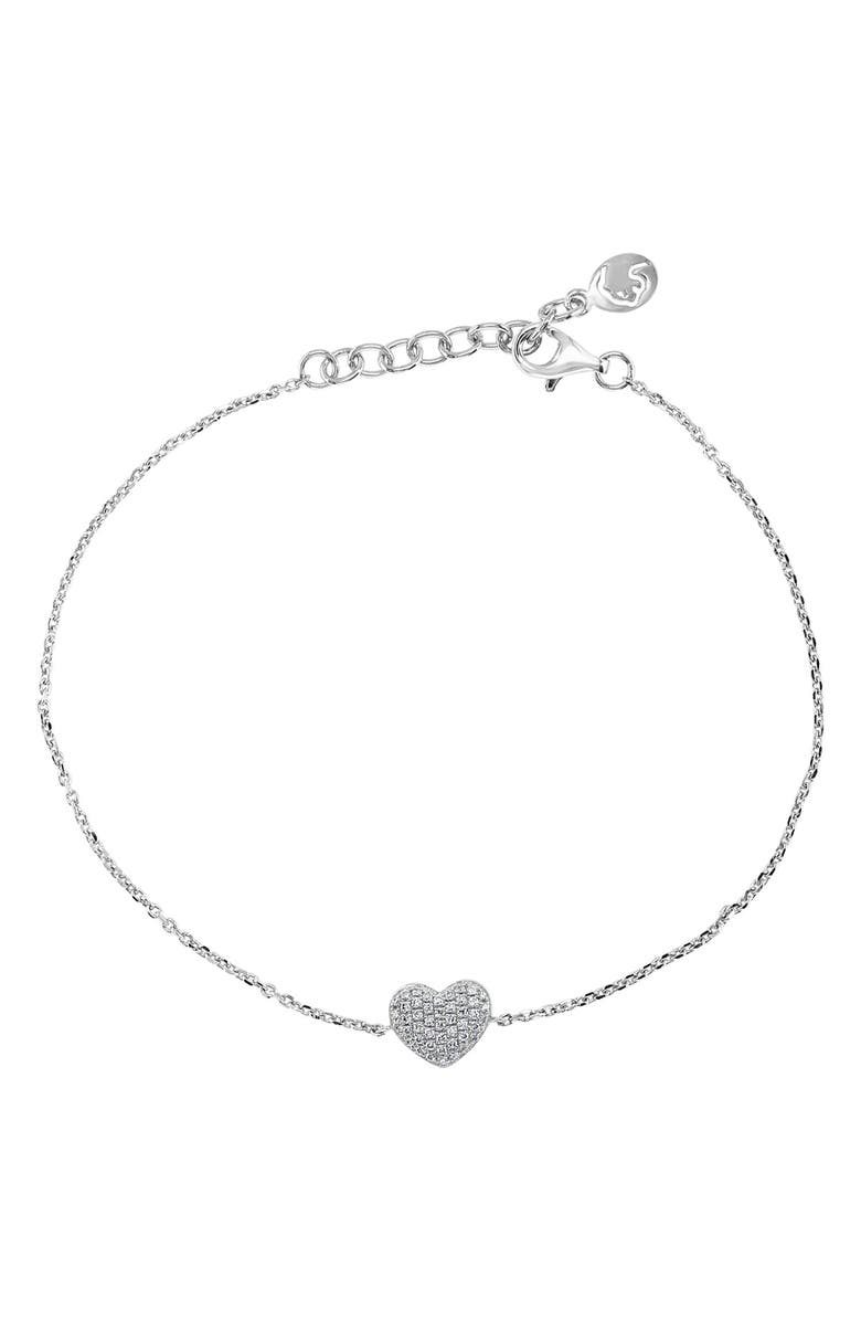 EFFY Sterling Silver Pavé Diamond Heart Bracelet, Main, color, 