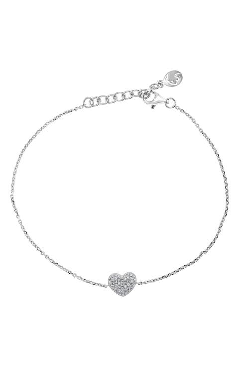 Sterling Silver Pavé Diamond Heart Bracelet