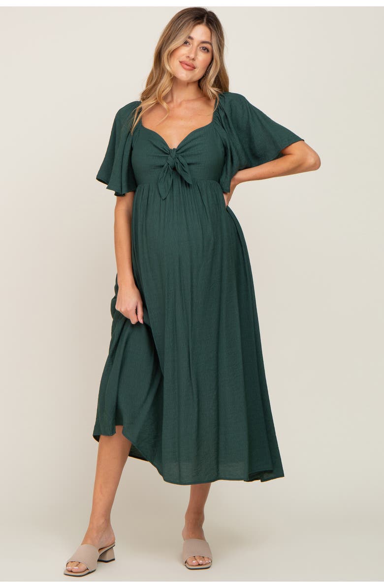 PinkBlush Front Tie Ruffle Sleeve Midi Dress, Alternate, color, Forest Green