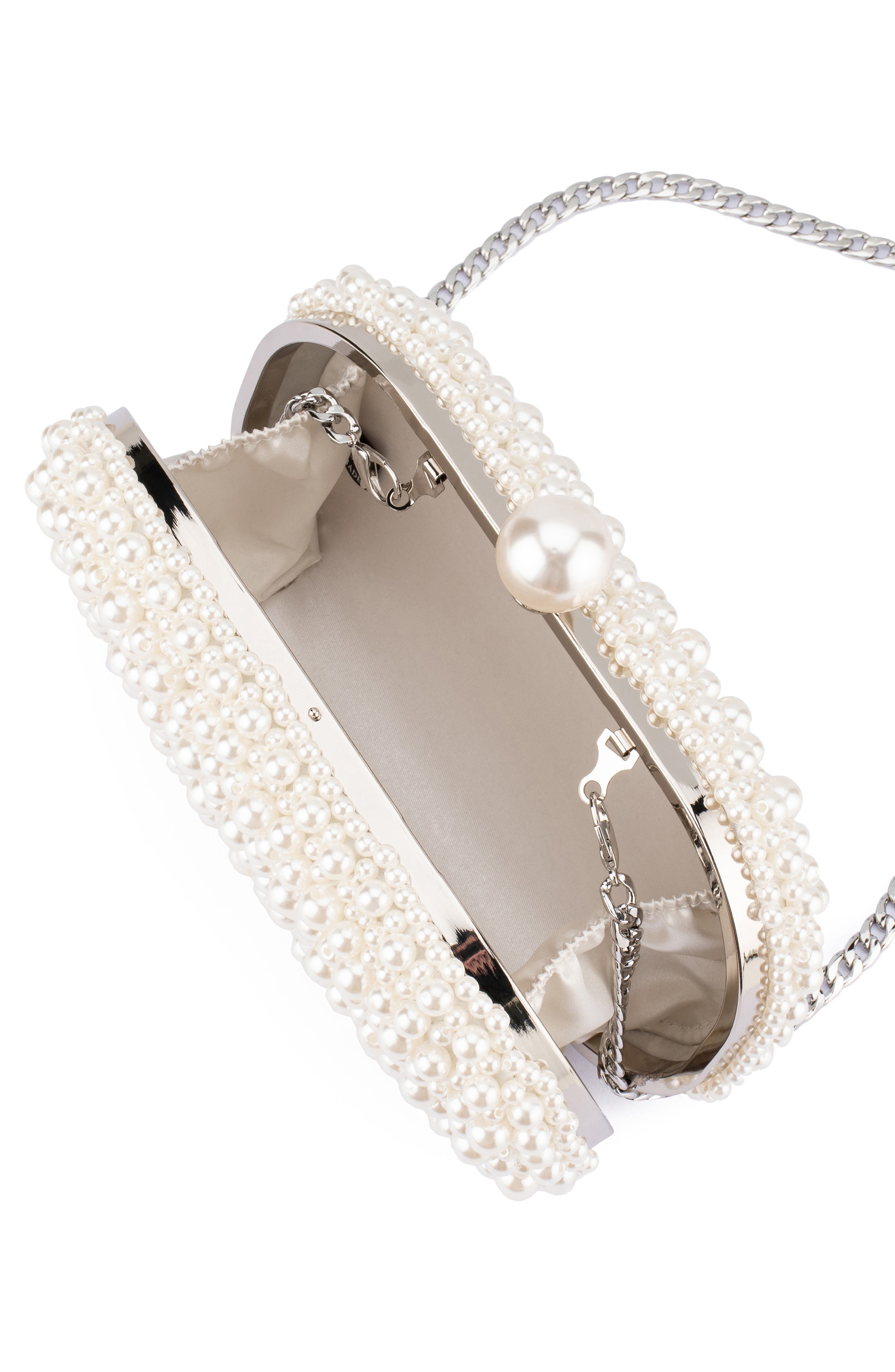 Olga Berg Valentina Faux Pearl Clutch, Alternate, color, Pearl/ Silver