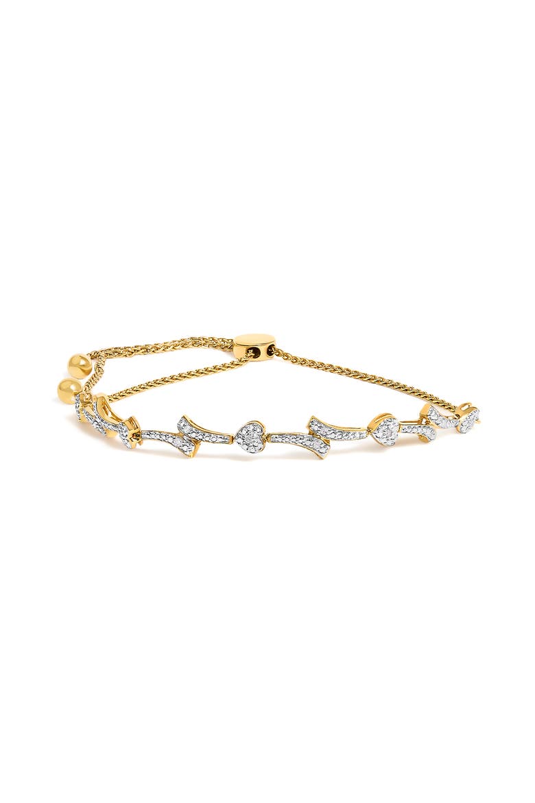 Silver Diamond Accent Heart and Wave Link Bolo Bracelet, Main, color, Yellow Gold over Silver