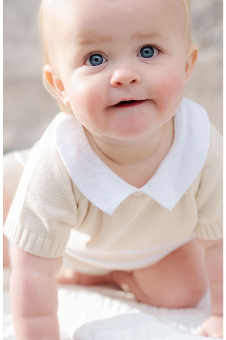 Baby Organic Shortie Sweater Romper, Infant, Alternate, color, Natural and White