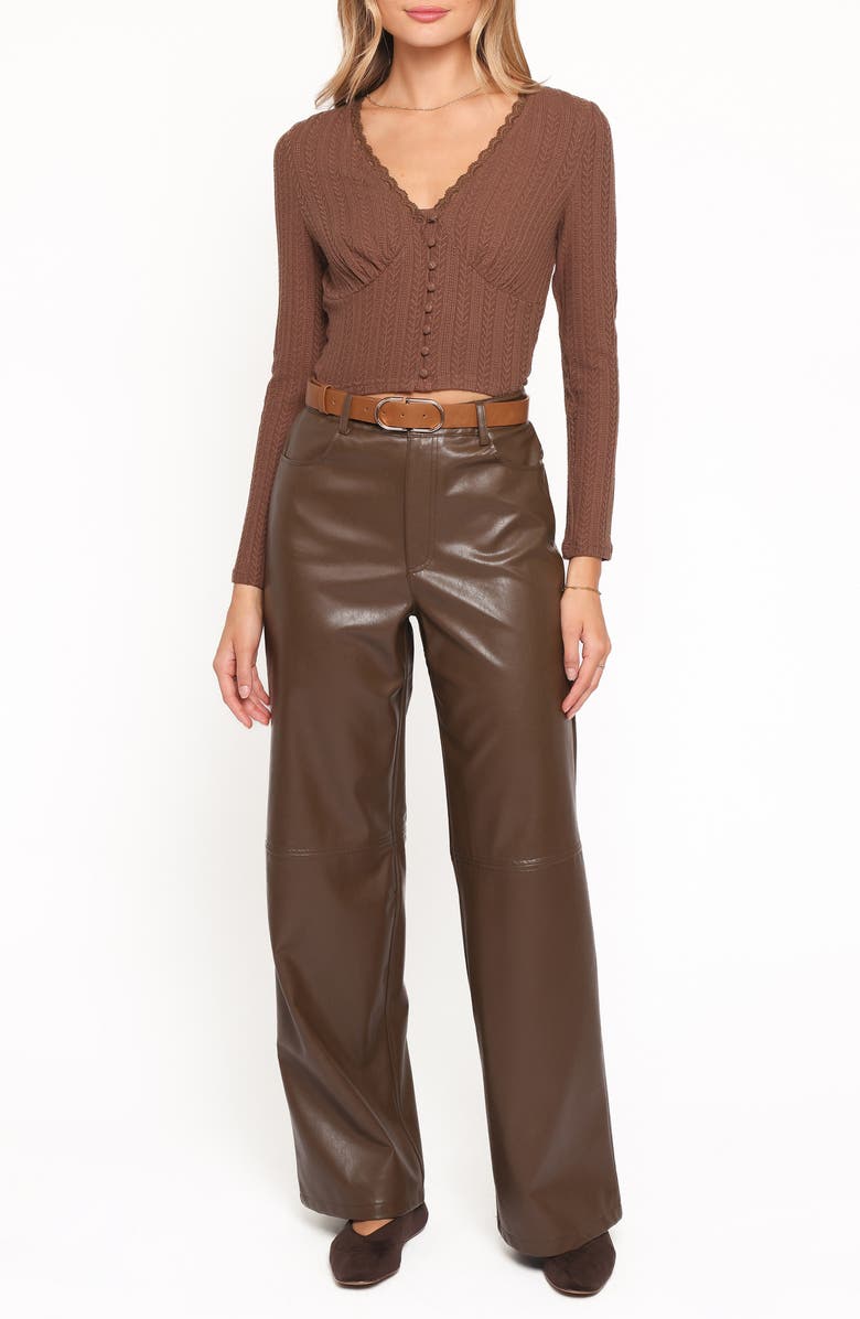 Petal & Pup Emer High Waist Straight Leg Faux Leather Pants, Alternate, color, Chocolate Brown