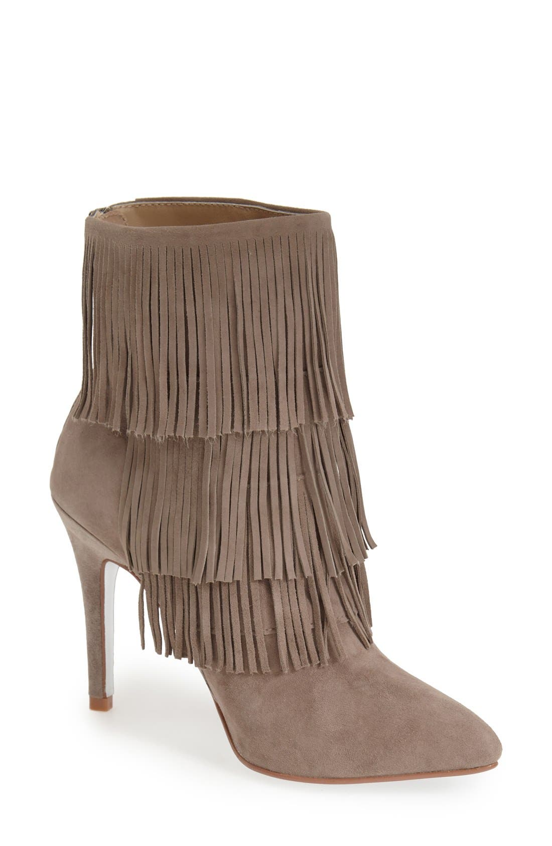 'Charm' Fringe Bootie, Main, color, GREY
