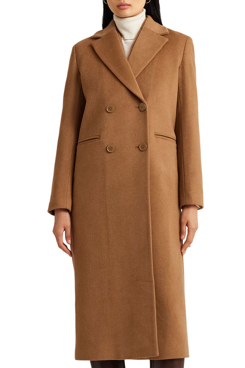 Double Breasted Wool Blend Reefer Coat, Alternate, color, NEW VICUNA