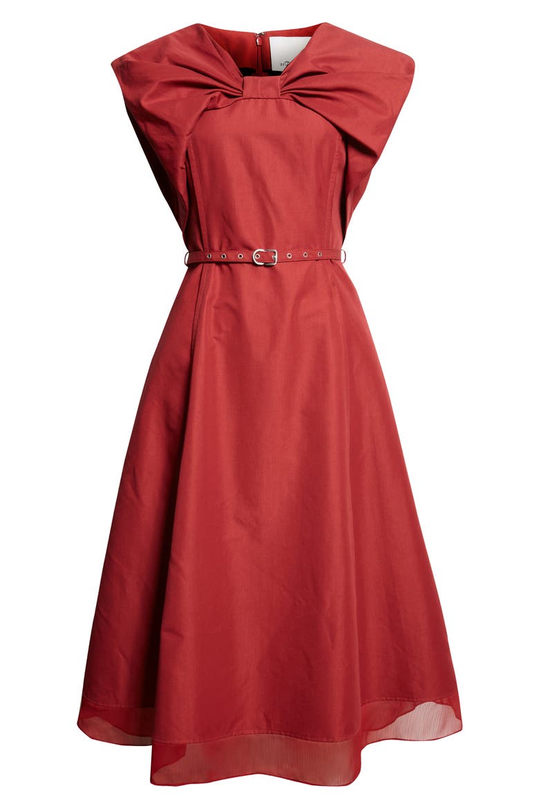 Bow Belted Midi Dress, Alternate, color, CRIMSON