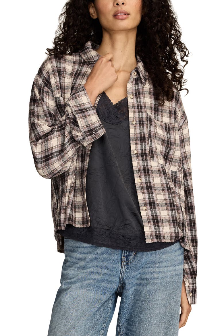 Plaid Crop Button-Up Shirt, Alternate, color, CREAM PLAID