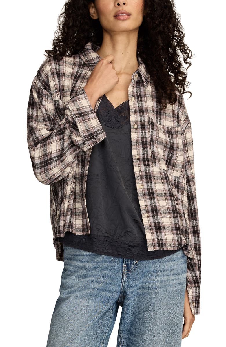 Lucky Brand Plaid Crop Button-Up Shirt, Alternate, color, Cream Plaid