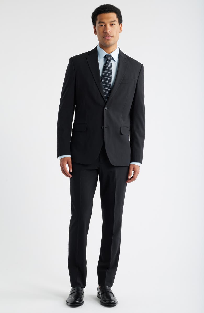 Trim Fit Solid Stretch Wool Suit Coat